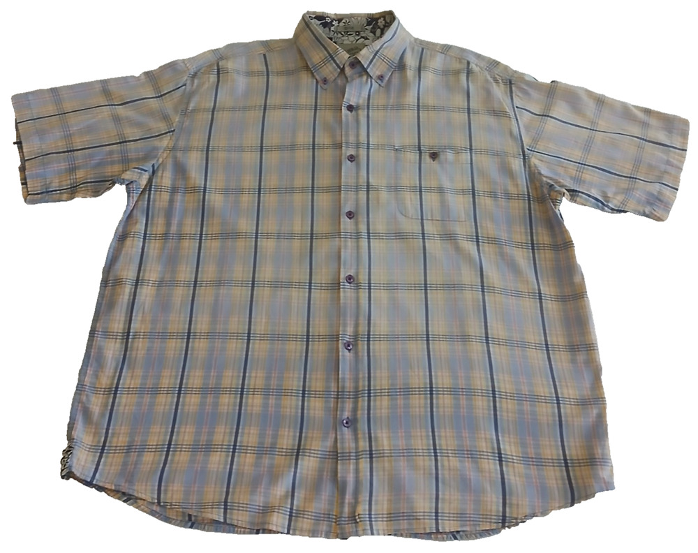 Enro Vintage Shirt Men's 2XT Tall Purple Plaid Western Short Sleeve Button Down